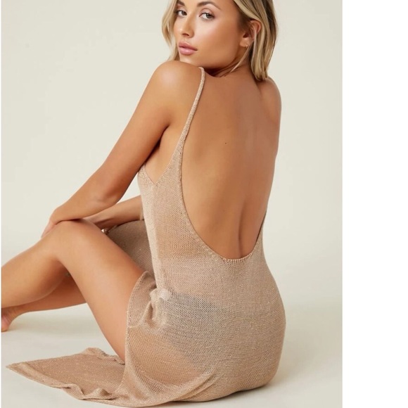 Bikini cover up dress sheer transparent apricot khaki tank open back beach dress - Picture 2 of 10